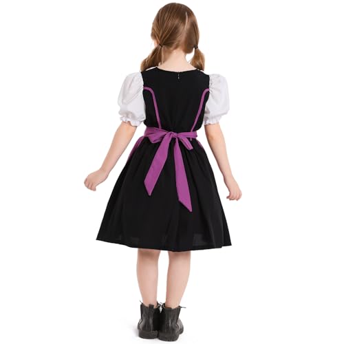Odizli Kinder Dirndl M�dchen Kurzarm Wei� Blusen Dirndlbluse Trachtenbluse + Sch�rze Dirndlsch�rze + Trachtenrock Knielang Trachtenkleid Kurz Kinderdirndl Oktoberfest 3tlg Outfit Lila 10-12 Jahre