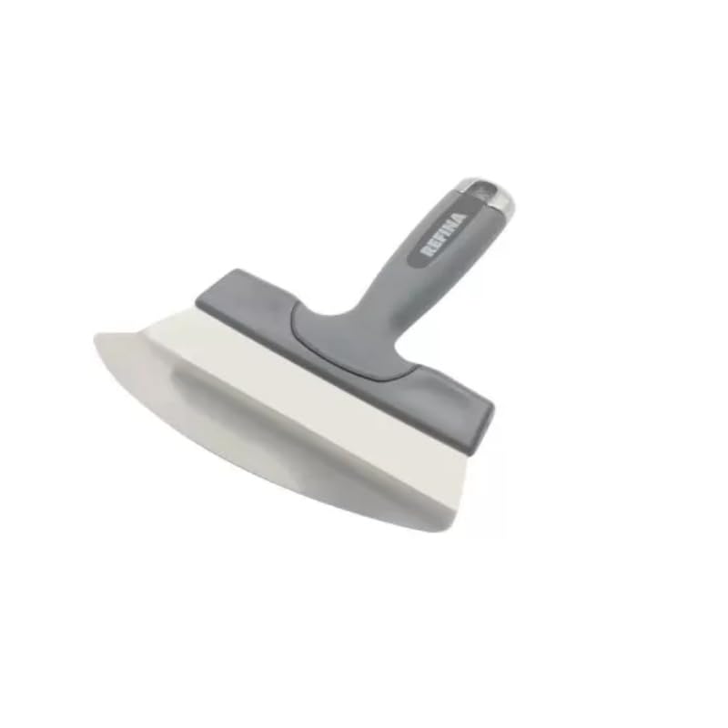 REFINA 7” (180mm) Bucket Scoop Spatula with Wide & Rounded Edge Stainless Steel Blade - Durable Scooping & Scraping Tool for Plaster Mixing Buckets - Non Slip, Soft Grip Hand Tool w/Aluminium End Cap