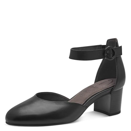 Tamaris Comfort Damen Pumps mit Riemen aus Leder Elegant, Schwarz (Black Nappa), 38 EU
