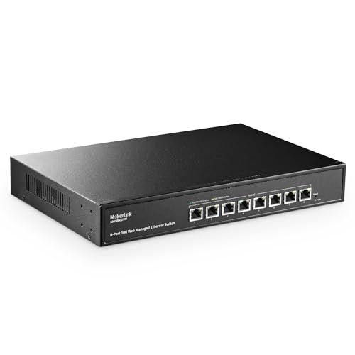 MokerLink 8 Port 10 Gigabit Managed Switch, Support 10G/5G/2.5G/1000M Auto-Negotiation, 160Gbps Bandwidth, Smart Web Managed, Metal Rackmount Ethernet Switch