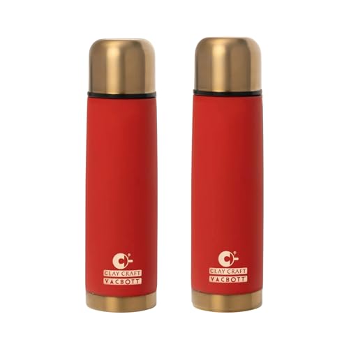 Image of Clay Craft Vacbott Terra Royal Double Walled|18 Hours Hot and 24 Hours|Cold Water Bottle Vacuum Insulated|Thermosteel|Flask Bottle 1000 ml|2 Pcs Travel Bottle|BIS Certified|1 Year Limited Warrnaty