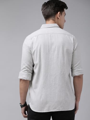 Image of THE BEAR HOUSE Men's Slim Fit Solid Flannel Cotton Casual Shirt | Grey | TBH-Amboy-GY