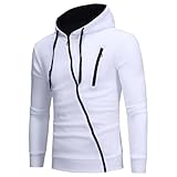 Qolkmuiy-GJ Men's Diagonal Zipper Hoodies Side Zipper Slim Hooded Jacket Full Zip Turtleneck Sweatshirt With Hood (Small,White)