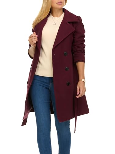 Steve Madden Trench Coat for Women – Double-Breasted Long Winter Faux Wool Coat