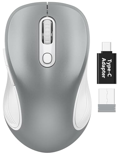 Image of Trueque Wireless Mouse for Laptop, Ergonomic 6-Button Mouse, Silver Grey | 2.4GHz USB receiver, back /forward buttons, 3 adjustable DPI levels, silent clicks, USB-C adapter, Windows /Mac /Chrome OS /Linux