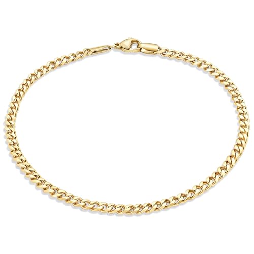 Image of Fiusem Silver Tone / 18k Gold Plated Anklet for Women, 3.5mm Stainless Steel Cuban link Chain Anklets for Women, Women's Anklets 9 inch /10 inch /11 inch