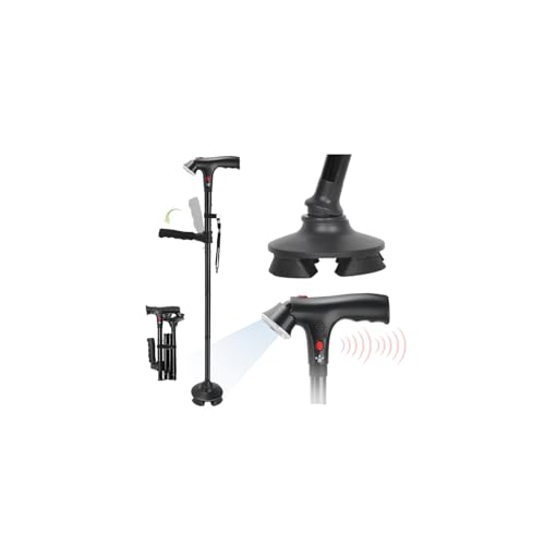 Walking Cane for Men & Women, 3-in-1 Folding Cane with Alarm and Light, Adjustable, Collapsible Walking Stick for Seniors Balance with a Second Handle, Tailored for 5'5' to 6'2'