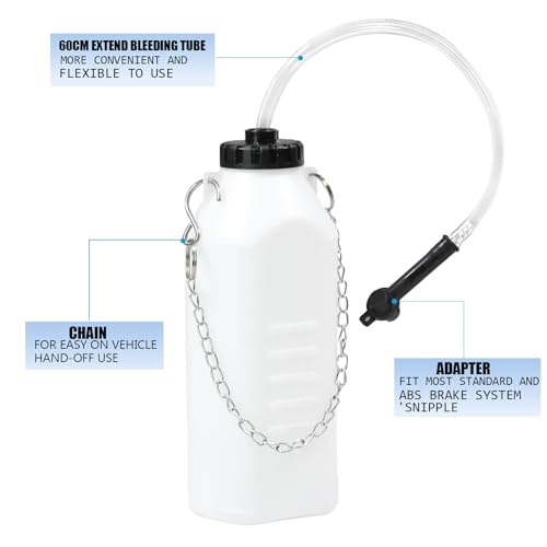 SSJkeji Bremsflüssigkeitsbehälter, 1L Bremsenentlüfter,Bremsenentlüfterflasche mit 60CM Schlauch und Universal Gummi-Adapter, Bremsenentlüftungsgerät den Austausch von Bremsöl (Quadrat)