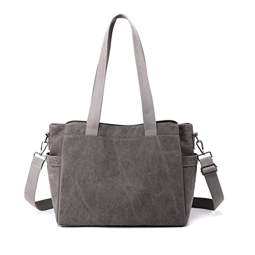 NICOLE & DORIS Canvas Handtasche Damen Große Kapazität Tote Tasche Shopper Schultertasche Casual Umhängetasche Multifunktionale Tasche aus Segeltuch für Schule Alltag Büro Grau