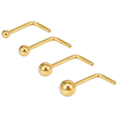 4PCS 20G Gold L Shaped Nose Rings Stainless Steel Curved Nose Stud Pin Body Piercing 1.5mm 2mm 2.5mm 3mm (Gold) Cover