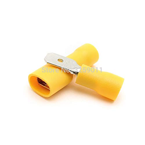 Gimax 500PCS Butt Connector Spade Crimp Terminal Male Female Full-Insulating Joint 12-10 AWG MDD 5.5-250 FDFD 5.5-250 yellow