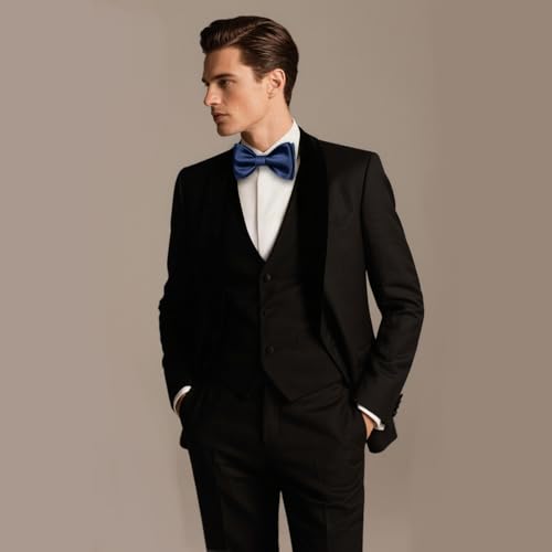 Image of DiBanGu Solid Color Bow Ties for Men Formal Satin Self Tied Bowtie with Lapel Pin Pocket Square Cufflinks for Wedding Party