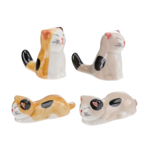 Toyvian 4個 陶磁器製猫形箸置き点 和風キッチンカトラリーオーガナイザー 滑らか表面で丈夫 長持ちし に 家用食器収納