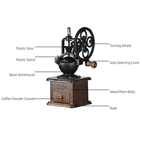 FGHJQ Handbetriebene Bohnenmühle im Retro-Stil, mit Riesenrad, manuelle Kaffeemühle, Kaffeemühle, Gewürzmühle, Kaffee… – Bild 4