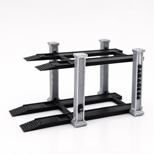 Image of 1 /64 Scale 2 Tier Car Lift Diecast Garage Diorama Accessory for Hot Wheels, Matchbox, Greenlight - Two-Tier Display Car Lift with Grey Pillars & Black Base Set of 2 (Grey-Black)