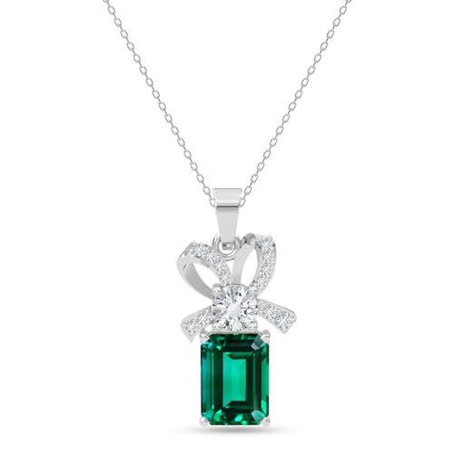Image of Clara 925 Sterling Silver Green Pendant Necklace with Chain for Women & Girls | Platinum Plated |Minimal Daily Wear | Gift for her