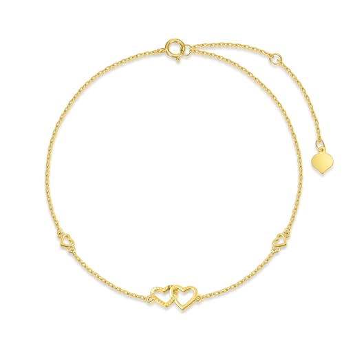 Image of 14K Real Gold Heart /Corss Ankle Bracelet for Women Yellow Gold Anklet Love Ankle Bracelet Anniversary Jewelry for Wife Birthday Gifts for Her 8''-10''
