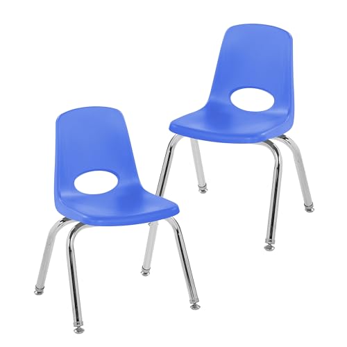 FDP 12' School Stack Chair,Stacking Student Seat with Chromed Steel Legs and Swivel Glides; for Classroom, Homeschool or Learning Space - Blue (2-Pack), 14333-BL