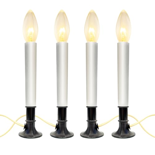 4 PK Electric Window Candles 9 Inch Christmas Window Candles Lamps with 7W C26 Clear Torpedo Tip Bulb Electric Candle Lights for Christmas Windows Home Table Decor Turn On/Off Switch Nickel Base