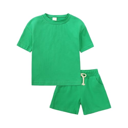 Teens Girls Boys 2 Piece Summer Outfits Toddler Baby Comfy Casual Sets Kids Solid Tshirt Elastic Waist Shorts Drawstring Sets