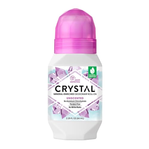 CRYSTAL Mineral Deodorant Roll-On Unscented Body Deodorant With 24-Hour Odor Protection, Aluminum Chloride & Paraben Free, 2.25 FL OZ (Packaging May Vary)