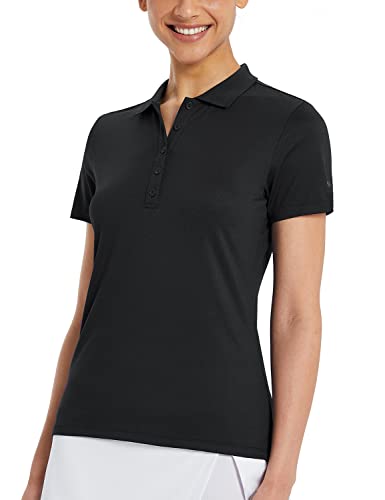 Baleaf Women's Black Polo Shirts For Golf Short Sleeve Tops Quick Dry Upf50+ Lightweight 5-Button Pique Uniform Size Xl #TOP24