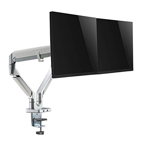 LogiLink Dual-Monitor-Halterung – Für 2x 17–32 Zoll Bildschirme, Gasdruckfeder, Neig-, Schwenk- & Drehbar, Alu-Design