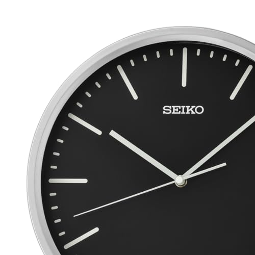 Image of SEIKO Elegant Round Silver Plastic Analog Home Decor Black Dial Wall Clock with Sweep Movement (Size: 30.5 x 4.5 x 30.5 CM | Weight: 670 gram | Color: Silver)