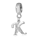 Alphabet Charm Letter Beads,A-Z Letter Initial Spacer,Solid Woman' Sterling Silver DIY Charm (K)