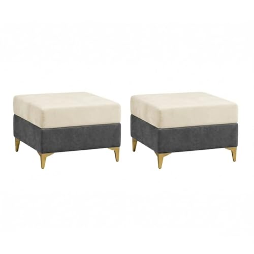 Image of FURNY Nova 5 Seater L Shape Sofa Set with 2 Movable Ottoman | Flexible Left or Right Layout | Plush Velvet Fabric (Dark Grey-Cream) | Perfect for Living Room, Guest Room & Office