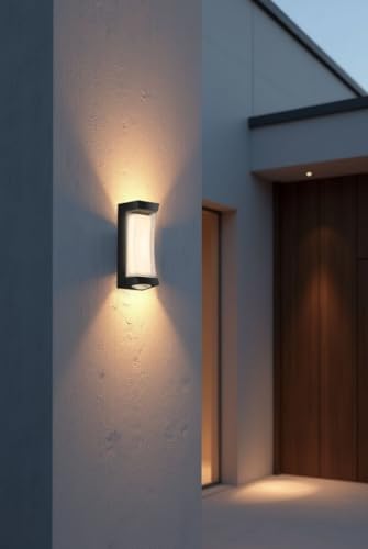Image of 10W Dual Beam Black Curved Wall Light - Sleek Up & Down Outdoor Sconce for Exterior Decor, Weather-Resistant, No Remote Required (Dual Beam Curved Design Pack of-1)