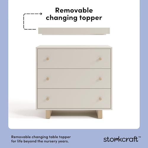 Image of Storkcraft Texas 3 Drawer Chest with Changing Table Topper, Frosted Oat