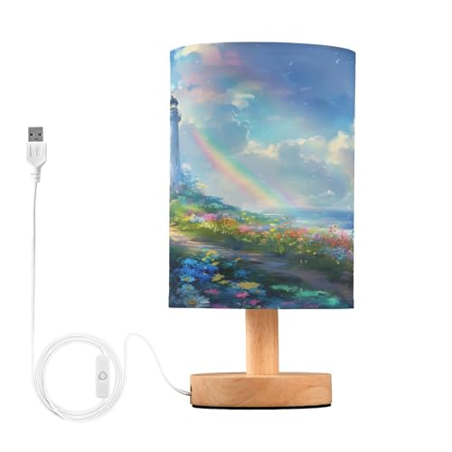 Mnsruu Lampes de chevet - Phare sur le bord de mer - Lampe de table USB pour chambre à coucher - Lumière LED - Décoration de table de chevet - Lampe de nuit...