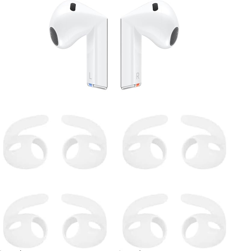 Rqker Sport Eartips Compatible with Galaxy Buds 3, 4 Pairs Anti Slip Soft Silicone Earbuds Tips Hooks, Compatible with Galaxy Buds 3 SM-R530 White