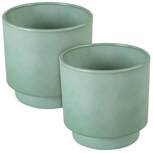 matches21 HOME & HOBBY Blumentöpfe 2er Set aus Keramik in Ø 13 x 12 cm in Salbeigrün - Zeitlose Übertöpfe mit Fuß