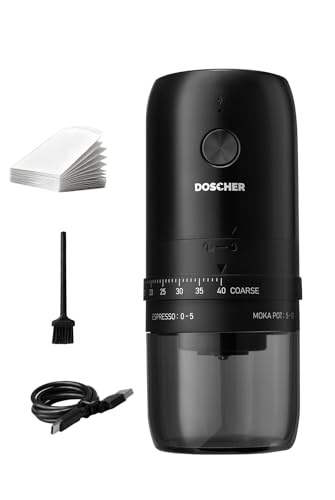 DOSCHER Portable V60 Burr Coffee Grinder with 40 Adjustable Settings & 25g Capacity 1800mAh Rechargeable Coffee Bean Grinder with Conical Ceramic Burr for Travel Camping Office Espresso etc