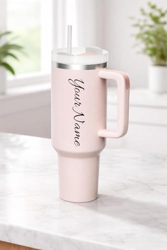 Image of SKDBPM Personalized Stainless Steel Tumbler with Handle, 1200ml Capacity, Black Insulated Travel Mug with Straw, Custom Name Design (White(3rd Generation))