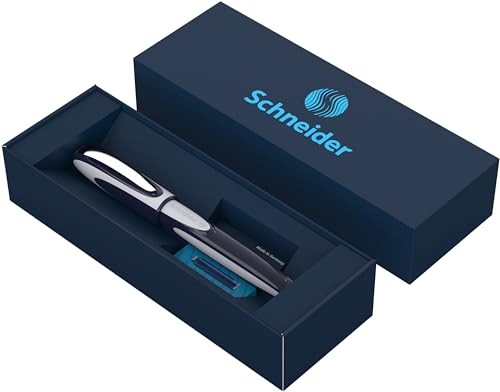 Schneider Ray - Juego de regalo de bolígrafo roller en estuche de cartón (incluye cartuchos de tinta estándar, apto para diestros y zurdos), color azul oscuro y gris claro