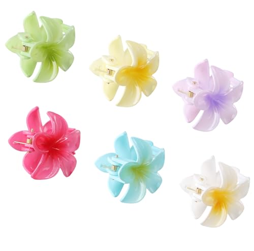 6 Piezas Flor Pinzas Pelo Mujer, Pinza Pelo Flor Hawaianas, Hair Garra Clip para Mujeres Niñas, Antideslizantes Grandes para Cabello Grueso