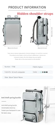 Woman travel backpack,waterproof 16 inch Business Laptop Backpack with Shoe Bag Hidden USB charging port Hiking backpack (grey)2