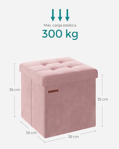 Miniatura 3 de Songmics Puff Almacenaje, Banco De Almacenamiento De Terciopelo Plegable, Taburete Reposapiés, 38 X 38 Cm, Carga De 300 Kg, Para Entrada, Sala De Estar, Dormitorio, Rosa Jalea Lsf227r01