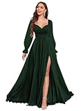 VCCICANY Modest Bridesmaid Dresses with Sleeves Long Prom Dresses 2025 Chiffon Fall Formal Evening Gown Emerald Green Size 16