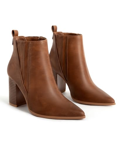 Chelsea Ankle Boots for Women Chunky Block Heel Booties Pointed Toe Stack Heel Brown Black Boots Dress Shoes Elastic Gore Slip On Comfortable Chelsea Boots2