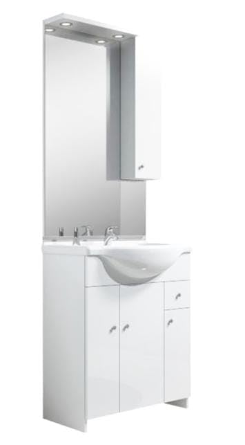 .Deftrans Domodomo Badschrank mit Waschbecken und Spiegel weiß 105 cm, Waschbeckenschrank 80 x 70 x 48 cm, Keramik-Waschbecken-Set, Badmöbel-Set