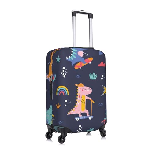 Cartoon Dinosaur Scooter Sport Blue Print Luggage Cover Washable Elasticated Suitcase Covers TSA Approved Stylish Dust and Scratch Resistant Case Protector for Kids and Adults3