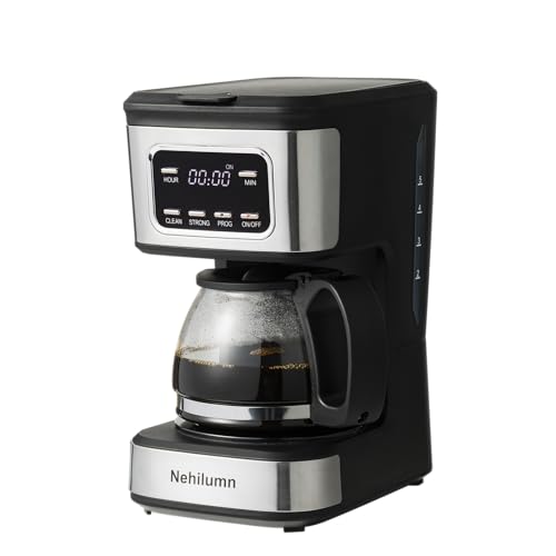 Image of Nehilumn 5-6 Cup Programmable Coffee Machine, Reusable Filter, Coffee Pot, Water Level Indicator, Automatic Shut-Off, Black&Stainless Steel