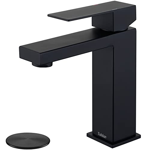 Product Image of the Tohlar Black Bathroom Faucet, Bathroom Faucets for Sink 1 Hole, Matte Black Single Hole Bathroom Faucets Modern Single Handle Vanity Faucet with Overflow Pop Up Drain Stopper and Water Supply Lines