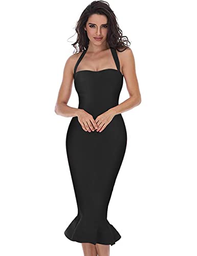 whoinshop Women’s Halter Fishtail Mermaid Bodycon Knee Length Cocktail Bandage Dress