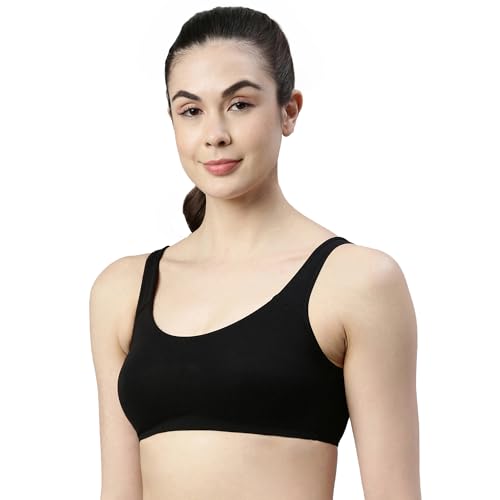 Enamor SB06 Low Impact Cotton Sports Bra - Non-Padded • Wirefree - Black