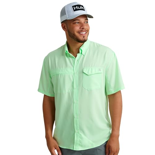 Image of HUK Men's Tide Point Kc Scott Original Artwork Short Sleeve Shirt, Fishing Button Down